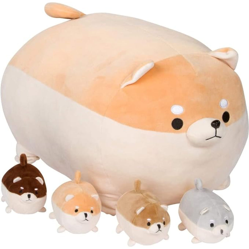Shiba Inu Stuffed Mommy Toy with 4 Puppies